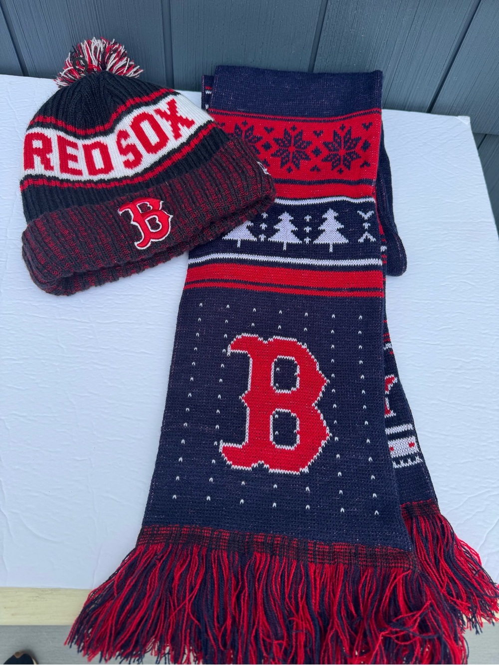 Fanatics Red Sox Kids Knit Pom Beanie and Scarf Set - Navy & Red